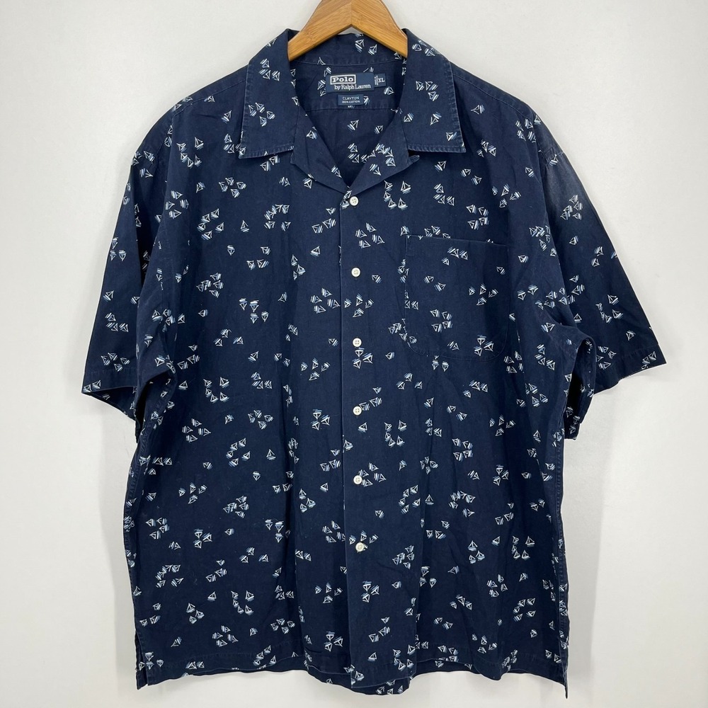 Polo Ralph Lauren Short Sleeve Button Shirt Men's XL Blue Clayton Nautical Boats